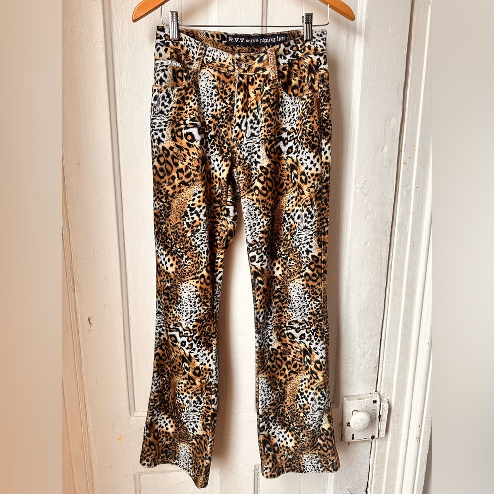 Vintage RVT Serve Piping Hot Fuzzy Leopard Print Pants